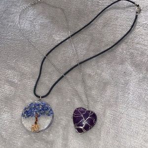 Tree necklace and heart shaped amethyst necklace